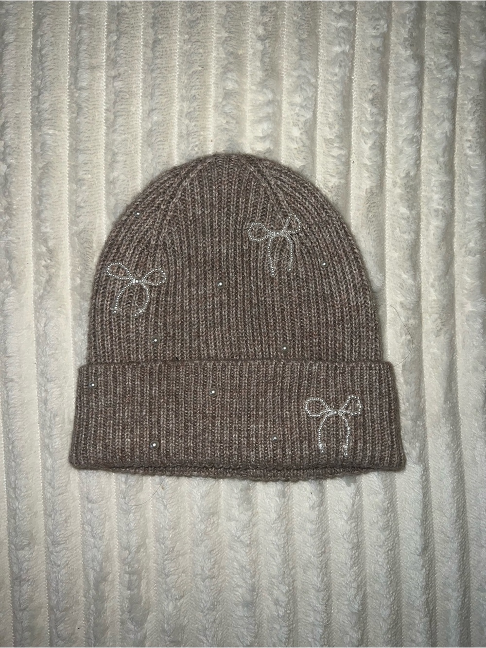 Zara Kids Brown Embellished Knit Beanie Hat